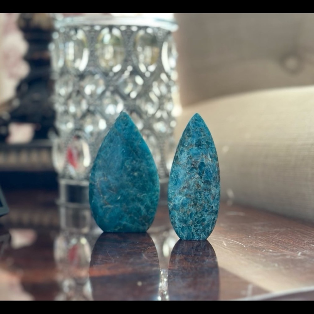 Blue Apatite Teardrop Carvings, set of two